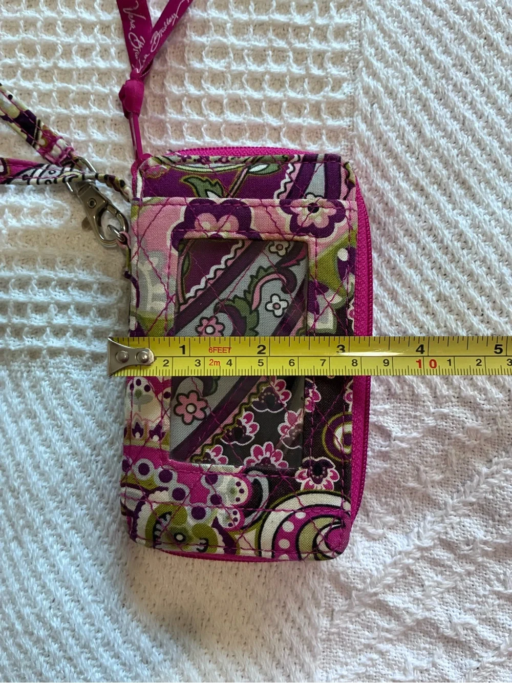 Vera Bradley Zip ID Wristlet in Very Berry Paisley pattern quilted purple pink